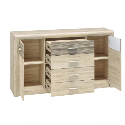 Široká kombinovaná komoda KAELA - světlý dub sonoma / sonoma lanýž