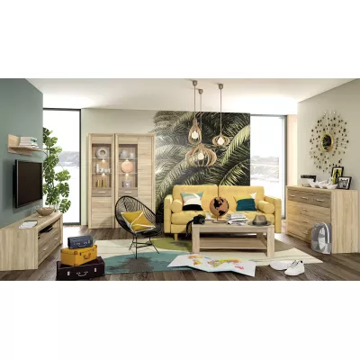 Široká kombinovaná komoda KAELA - světlý dub sonoma / sonoma lanýž