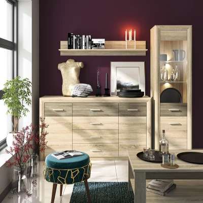 Široká kombinovaná komoda KAELA - světlý dub sonoma / sonoma lanýž