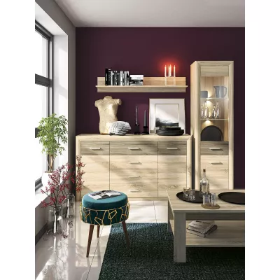 Široká kombinovaná komoda KAELA - světlý dub sonoma / sonoma lanýž