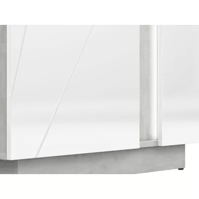 Vitrína s prosklenou částí FIDES - levá, lesklá bílá / stříbrný beton