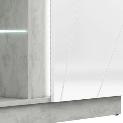 TV stolek FIDES - lesklý bílý / stříbrný beton
