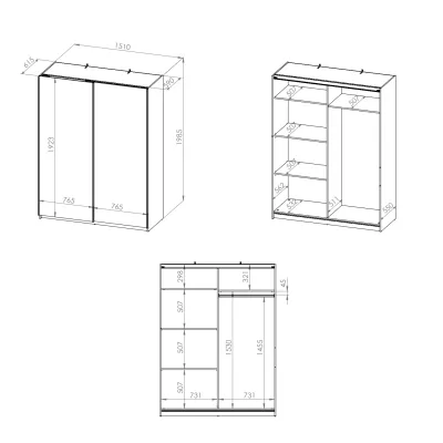 Šatní skříň s posuvnými dveřmi EMILA - šířka 151 cm, bílá