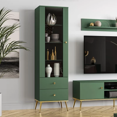 Vitrína s prosklenou částí MAURA - zelená