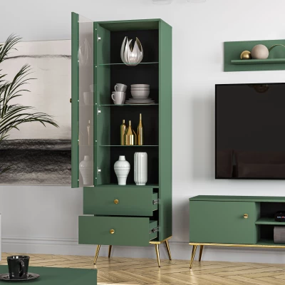 Vitrína s prosklenou částí MAURA - zelená