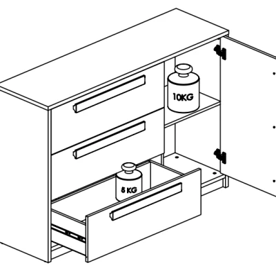 Velká komoda INNES - buk fjord / bílá / šedá platina