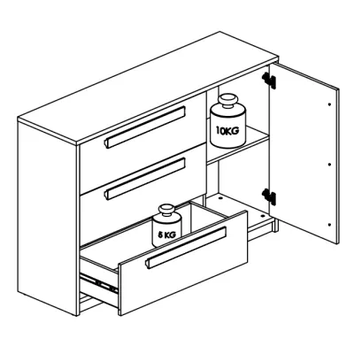 Velká komoda INNES - buk fjord / bílá / šedá platina