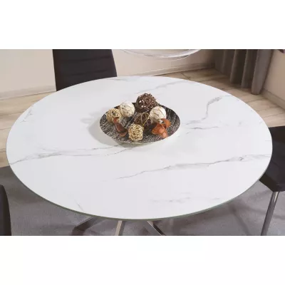 Kulatý jídelní stůl AUGUSTIN - bílý mramor / chrom