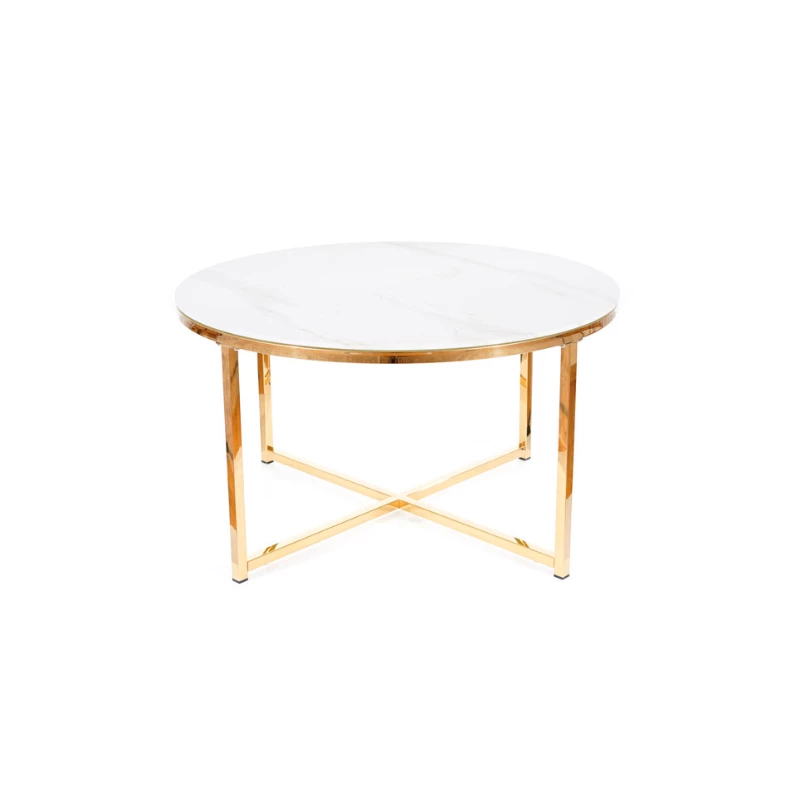 Kulatý konferenční stolek KACPER - bílý mramor / zlatý