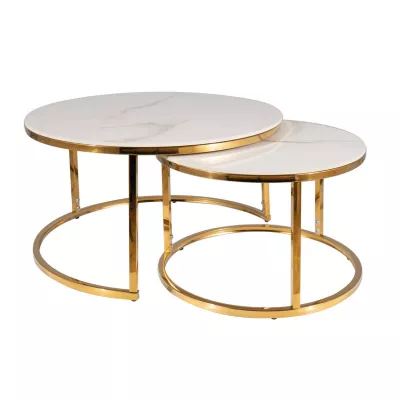 Set konferenčních stolků JONES 80 - bílý / zlatý