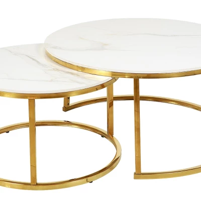 Set konferenčních stolků JONES 80 - bílý / zlatý