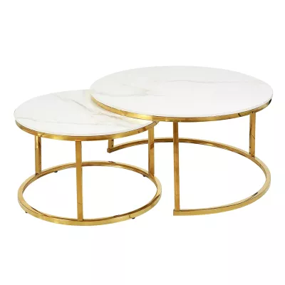 Set konferenčních stolků JONES 80 - bílý / zlatý