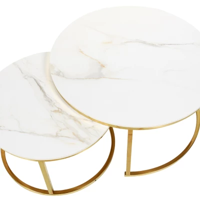 Set konferenčních stolků JONES 80 - bílý / zlatý