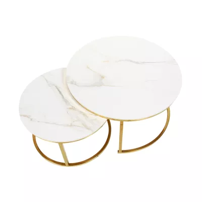 Set konferenčních stolků JONES 80 - bílý / zlatý