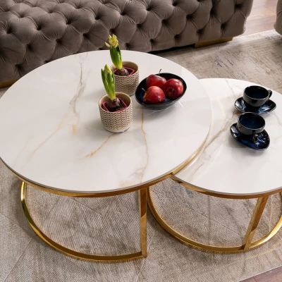 Set konferenčních stolků JONES 80 - bílý / zlatý