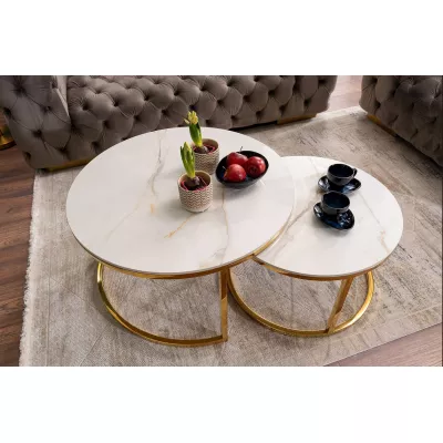 Set konferenčních stolků JONES 80 - bílý / zlatý