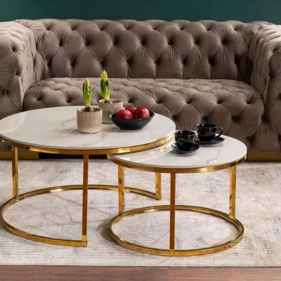 Set konferenčních stolků JONES 80 - bílý / zlatý