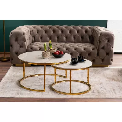 Set konferenčních stolků JONES 80 - bílý / zlatý