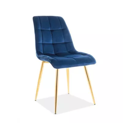 Čalouněná jídelní židle LYA - modrá / zlatá