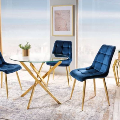 Čalouněná jídelní židle LYA - modrá / zlatá