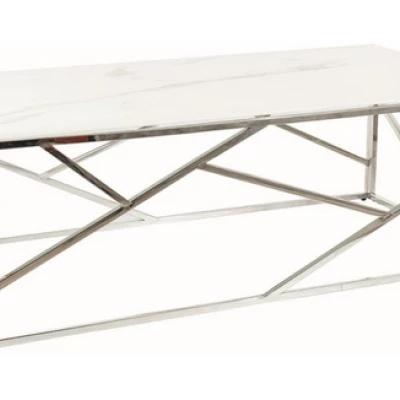 Designový konferenční stolek PIM 2 - bílý mramor / stříbrný