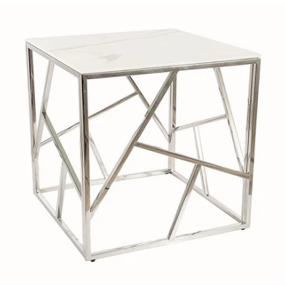 Designový odkládací stolek PIM 2 - bílý mramor / stříbrný