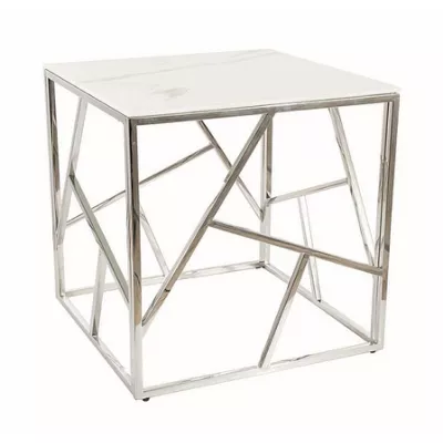 Designový odkládací stolek PIM 2 - bílý mramor / stříbrný