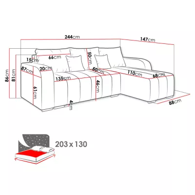 Rohová rozkládací sedačka ROSALINE - modrá