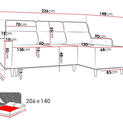 Rohová rozkládací sedací souprava ZURINE - zelená, levý roh