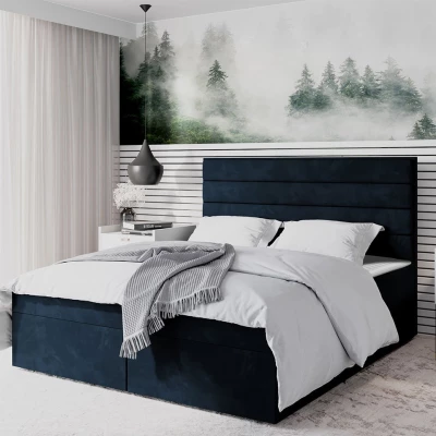 Boxspringová manželská postel 180x200 MANNIE 3 - modrá + topper ZDARMA