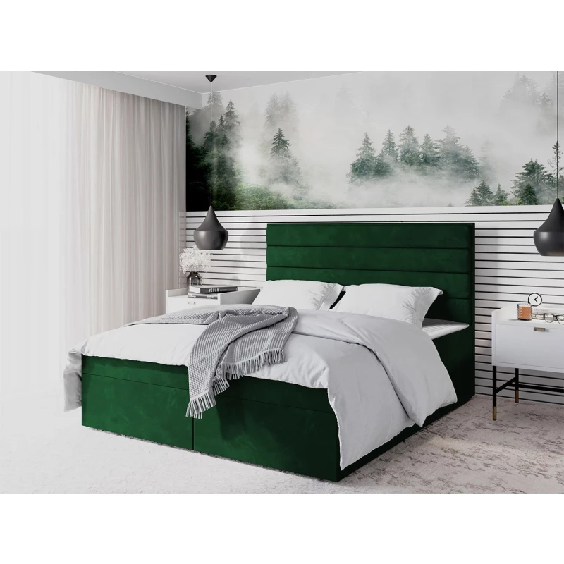 Boxspringová manželská postel 160x200 MANNIE 3 - zelená + topper ZDARMA