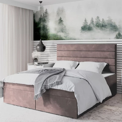 Boxspringová manželská postel 160x200 MANNIE 3 - růžová + topper ZDARMA