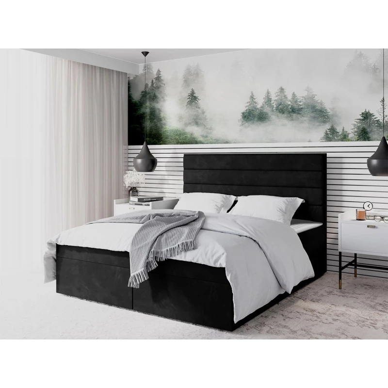 Boxspringová manželská postel 160x200 MANNIE 3 - černá + topper ZDARMA