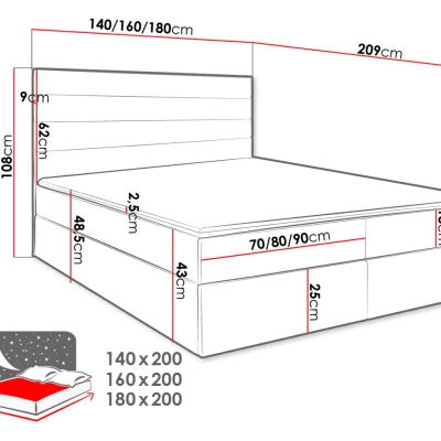 Boxspringová manželská postel 180x200 MANNIE 3 - černá + topper ZDARMA