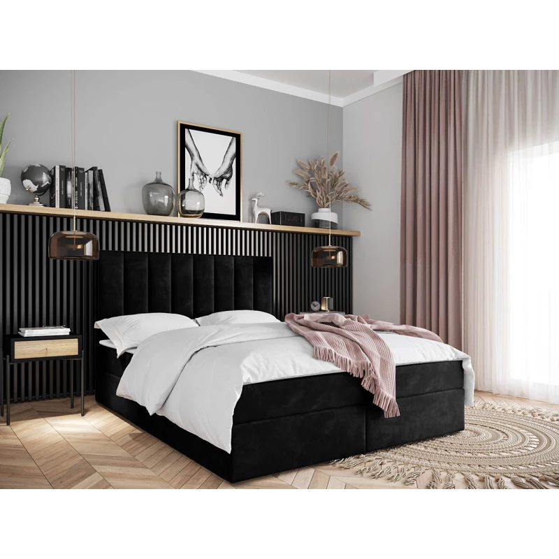 Hotelová manželská postel 160x200 MANNIE 2 - černá + topper ZDARMA