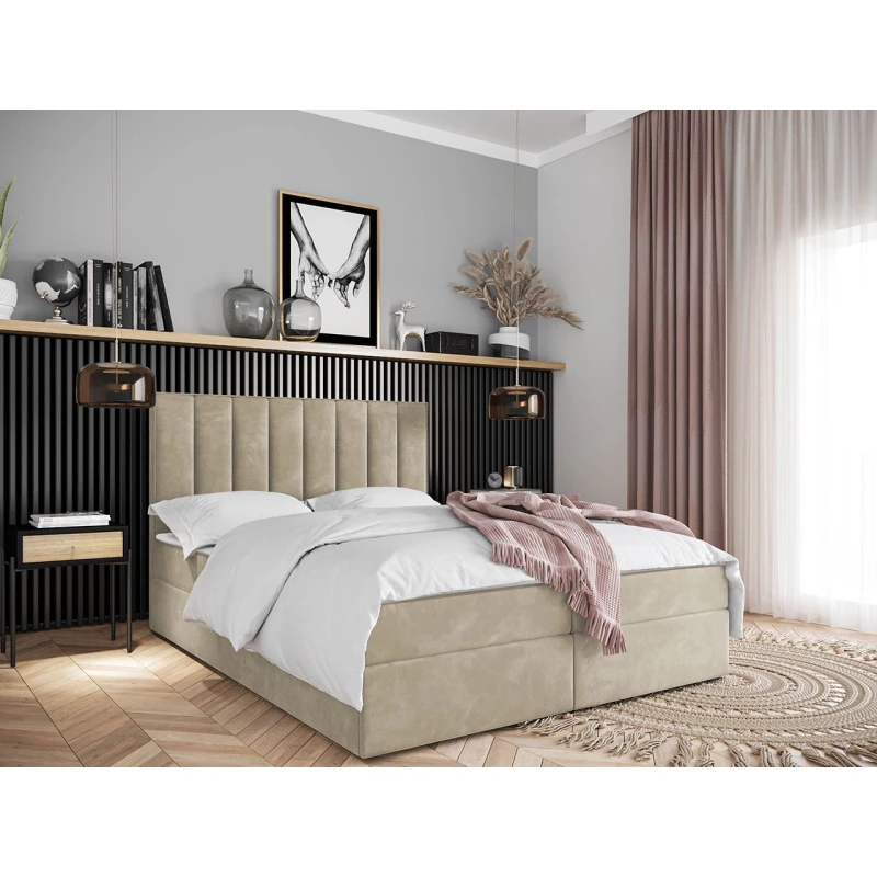 Hotelová manželská postel 140x200 MANNIE 2 - béžová + topper ZDARMA