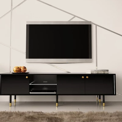 TV stolek s LED osvětlením RUBO 2 - černý / lesklý černý