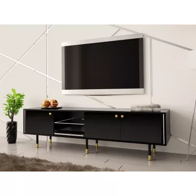 TV stolek s LED osvětlením RUBO 2 - černý / lesklý černý