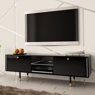 TV stolek s LED osvětlením RUBO 1 - černý / lesklý černý