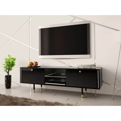 TV stolek s LED osvětlením RUBO 1 - černý / lesklý černý