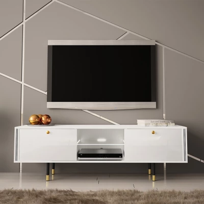 TV stolek s LED osvětlením RUBO 1 - bílý / lesklý bílý