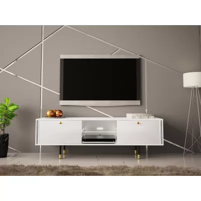 TV stolek s LED osvětlením RUBO 1 - bílý / lesklý bílý