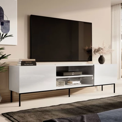 Televizní stolek TOKA - bílý / lesklý bílý / černý