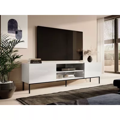 Televizní stolek TOKA - bílý / lesklý bílý / černý