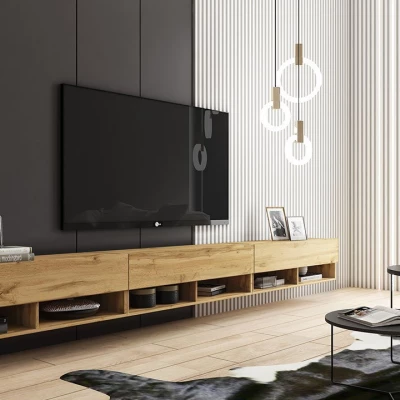 Televizní stolek 300 cm s LED osvětlením WILLA A - dub wotan