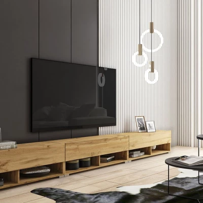 Televizní stolek 300 cm s LED osvětlením WILLA A - dub wotan