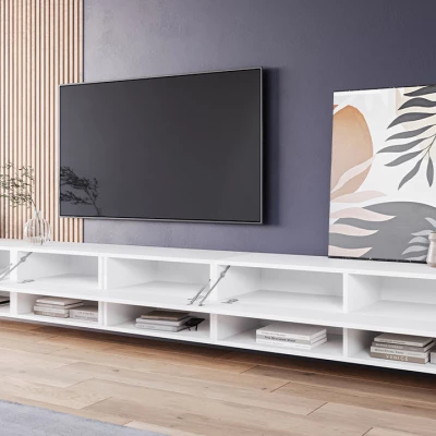 Televizní stolek 300 cm s LED osvětlením WILLA A - bílý / lesklý bílý