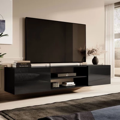 Závěsný TV stolek TOKA - černý / lesklý černý