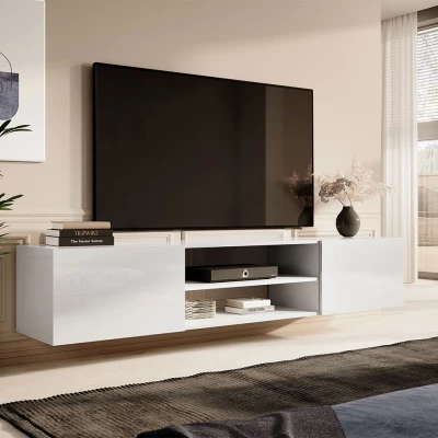 Závěsný TV stolek TOKA - bílý / lesklý bílý