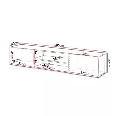Závěsný TV stolek TOKA - černý / lesklý černý